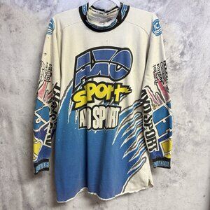 Vintage 90s AXO Sport Motocross Jersey Shirt Mens L 23x30.5 Blue Dirtbike